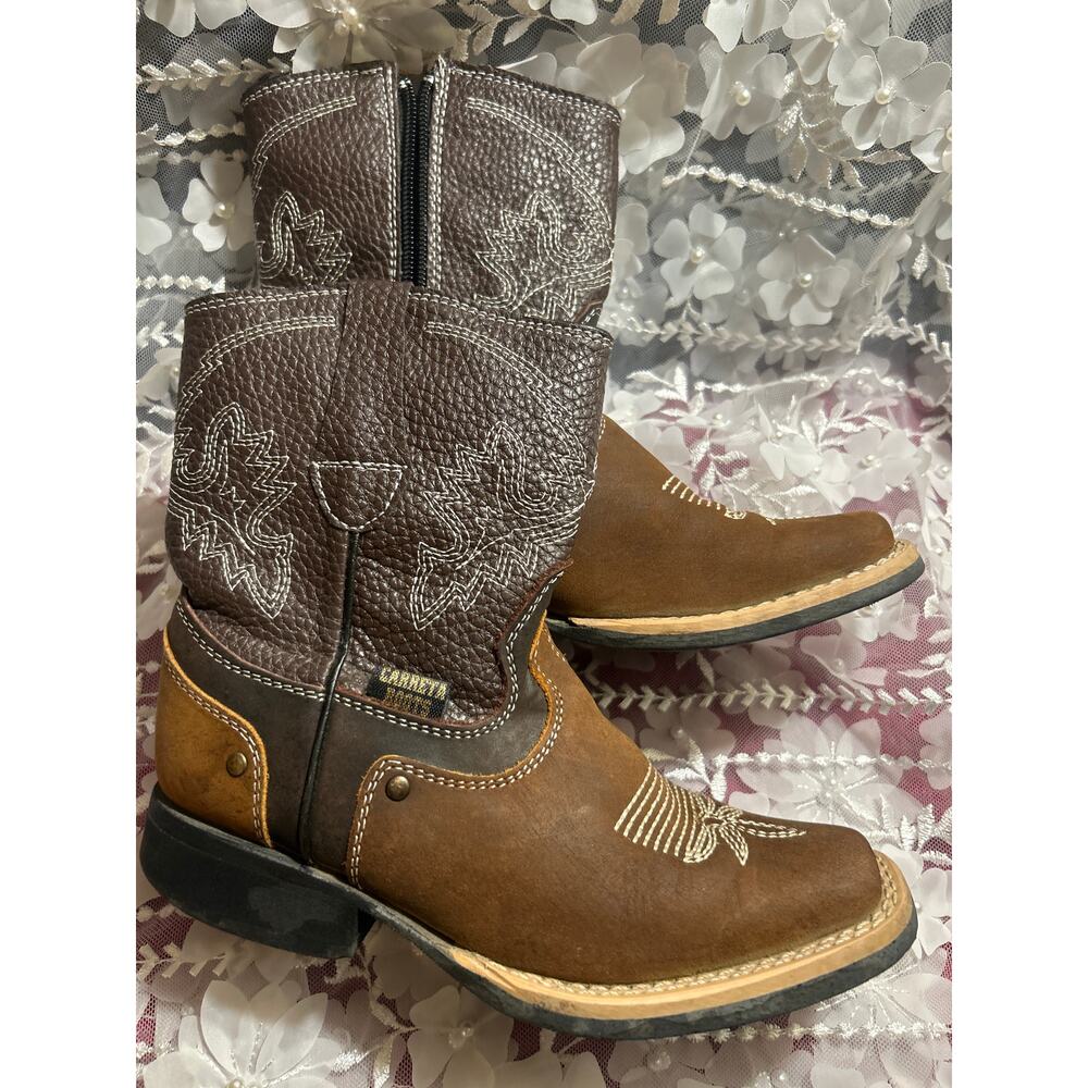 Child’s Carreta Leather Western Boots, Brn Sz 11, Zipper Easy Slip On, Mexico